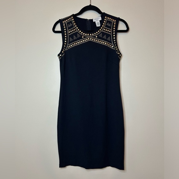 Carmen Marc Valvo Dresses & Skirts - Carmen Marc Valvo Gold Studded Black Sleeveless Sheath Dress Size S
